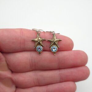 Sterling Silver Tarnished Blue Topaz Starfish Earrings A283